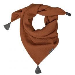 Halstuch Musselin mit Quaste Größe M Kupfer / Dunkelgrau